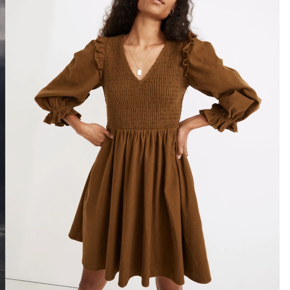 NWT Madewell Flannel Lucie V-Neck Smocked Mini Dress 2X